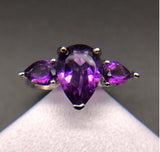 2.3ct Engagement Ring Pear Cut Purple Amethyst Three Stone 14k White Gold Finish