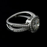 2Ct Round Cut Diamond Halo Split Shank Engagement Ring 18K White Gold Finish