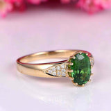 2ct Oval Cut Green Emerald Engagement Ring Diamond Accent 14k Yellow Gold Finish