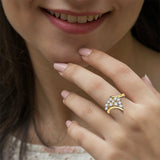 1ct Engagement Ring Round Cut Diamond Leaf Bypass Design 14k Yellow Gold Finish