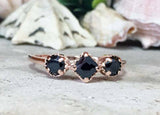 2ct Engagement Ring Princess Cut Black Diamond Three Stone 14k Rose Gold Finish