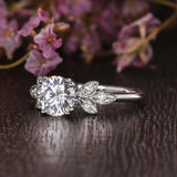 Solitaire Leaf Double Claw Prong Ring 2ct Round Cut Diamond 14k WhiteGold Finish