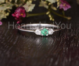 0.4ct Round Cut Simulated Emerald Minimal Trilogy Ring 14k White Gold Plated