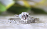 3 Stone Bridal Set Engagement Ring 2ct Emerald Cut Diamond 14k White Gold Finish