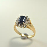2.3ct Emerald Cut Blue Sapphire Diamond Halo Engagement Ring 14k YellowGold Over