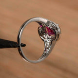 2.4ct Oval Cut Pink Ruby Halo Split Shank Engagement Ring 14k White Gold Finish