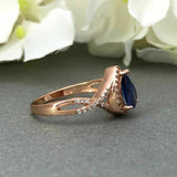 2.4ct Pear Cut Blue Tanzanite Halo Infinity Engagement Ring 14k Rose Gold Finish