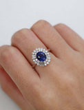 2ct Oval Cut Blue Sapphire Engagement Ring Diamond Ballerina 14k White Gold Over