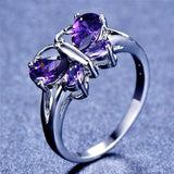 2ct Pear Cut Purple Amethyst Engagement Ring 14k WhiteGold Over Butterfly Design