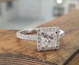 2.2ct Engagement Ring Princess Cut Diamond Round Accent Halo 14k White Gold Over