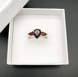 2.3ct Engagement Ring Pear Cut Red Garnet Trilogy Women 14k White Gold Finish