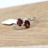 2ct Engagement Ring Oval Cut Red Garnet Two Stone Solitaire 14k WhiteGold Finish