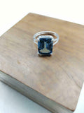 2ct Engagement Ring Emerald Cut London Blue Topaz Split Shank 14k WhiteGold Over