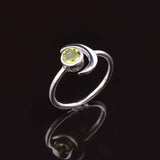 0.3ct Engagement Ring Round Cut Green Peridot Crescent Moon 14k WhiteGold Finish