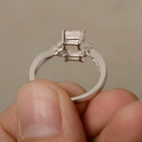 0.9ct Emerald Cut Peach Morganite Engagement Ring 14k WhiteGold Finish Solitaire