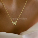 1ct Round Cut Moissanite Pave Butterfly Pendant with Chain 14k YellowGold Plated