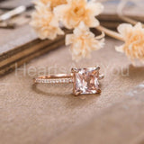 1ct Princess Cut Simulated Peach Morganite Minimalist Ring 14k Rose Gold Plated