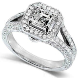 4.5ct Asscher Cut Diamond Milgrain Elegant Halo Vintage Ring 14K White Gold Over