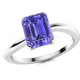 1ct Emerald Cut Simulated Blue Tanzanite Solitaire Ring 14k White Gold Plated