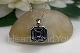 1ct Asscher Cut Simulated Blue Sapphire Halo Pendant Chain 14k White Gold Plated