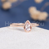 0.3ct Pear Cut Simulated Peach Morganite Solitaire Ring 14k Rose Gold Plated