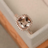 2.8ct Engagement Ring Cushion Cut Peach Morganite Halo 14k Rose Gold Finish