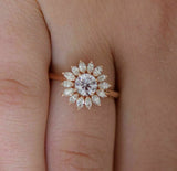 2.5ct Round Diamond Marquise Stone Halo Sun Floral Ring 14k Rose Gold Over Ring