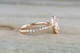 2ct Oval Cut Peach Morganite Engagement Ring 14k Rose Gold Over Halo with Accent