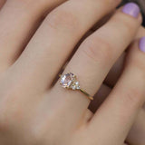 1.4ct Engagement Ring Oval Cut Morganite Diamond Petite 14k Yellow Gold Finish