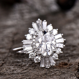 1.5ct Oval Diamond Engagement Ring 14k White Gold Over Baguette Cut Diamond Halo