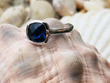 2ct Engagement Ring Cushion Cut Sapphire Bezel Set Solitaire 14k White Gold Over