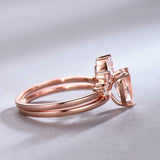 1.6ct Pear Cut Morganite Engagement Ring Crown Bridal Set 14k Rose Gold Finish