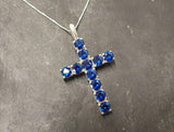 1.55ct Blue Sapphire Pendant Round Cut Holy Cross 14k White Gold Finish NO CHAIN