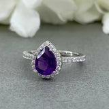 2ct Pear Purple Amethyst Accents Solitaire Engagement Ring 14k White Gold Finish