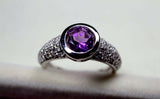 2.3ct Round Cut Purple Amethyst Solitaire Cluster Accent Ring 14k WhiteGold Over