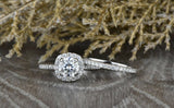 1.6ct Round Cut Diamond Engagement Ring 14k White Gold Finish Halo Bridal Set