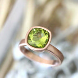 1ct Cushion Green Peridot Engagement Ring Bezel Set Solitaire 14k Rose Gold Over