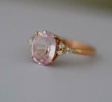 3.15ct Oval Cut Morganite Solitaire Ring 14k Rose Gold Finish with Round Accents