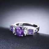 3Ct Round Cut Purple Amethyst Unique Stylish Engagement Ring 18K White Gold Over