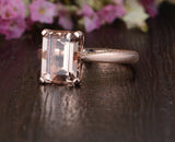 2ct Emerald Cut Simulated Peach Morganite Solitaire Ring 14k Rose Gold Plated