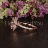 2.1ct Emerald Cut Simulated Morganite Halo Engagement Ring 14k Rose Gold Plated