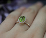 2ct Oval Cut Green Peridot Engagement Ring 14k Yellow Gold Finish Halo Solitaire