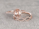 2ct Oval Cut Morganite Bridal Wedding Set Infinity Design 14k Rose Gold Finish