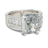 4Ct Radiant Cut Diamond Engagement Ring 14K White Gold Finish Round Iced Accent