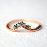 0.5ct Round Cut Simulated Green Emerald Curved Wedding Band 14K Rose Gold Plated