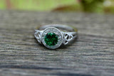 1ct Round Green Emerald Engagement Ring Halo Celtic Trinity 14k WhiteGold Finish