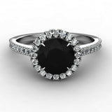 1.3ct Round Cut Black Diamond Solitaire Engagement Ring 14k White Gold Finish