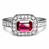 2ct Emerald Cut Pink Ruby Antique Vintage Engagement Ring 14k White Gold Finish