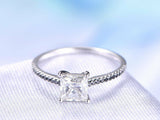 0.5ct Princess Cut Diamond Black Solitaire Engagement Ring 14k White Gold Finish
