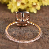 2ct Elongated Cushion Cut Peach Morganite Engagement Ring Halo 14k RoseGold Over